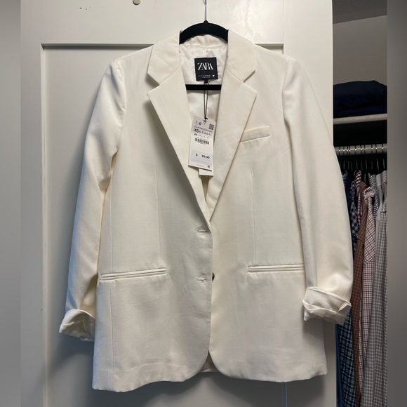 NWT Zara Straight Cut Blazer in Oyster White - Picture 3 of 4